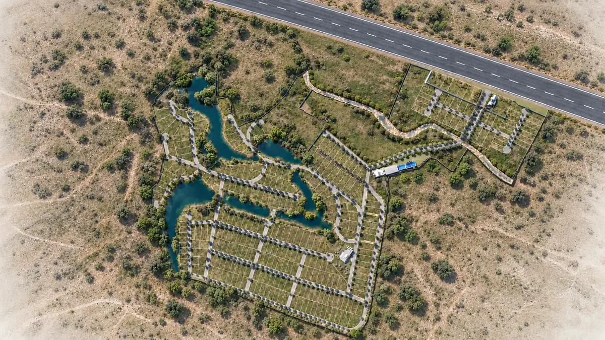 Plan maestro de Monte Lago con lotificación, vialidades y cuerpos de agua.